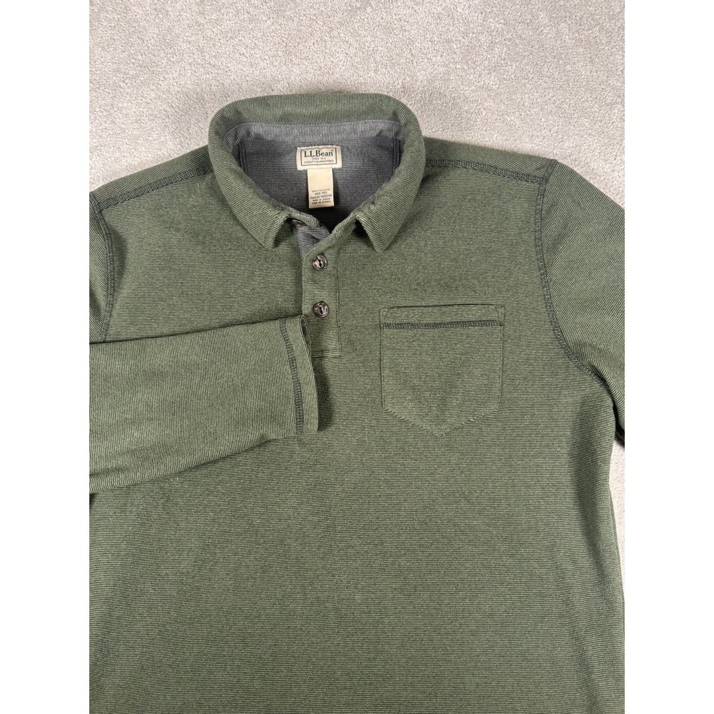 LL Bean Fleece Layering‎ Polo Shirt Mens Medium Reg Green  Long Sleeve Pocket